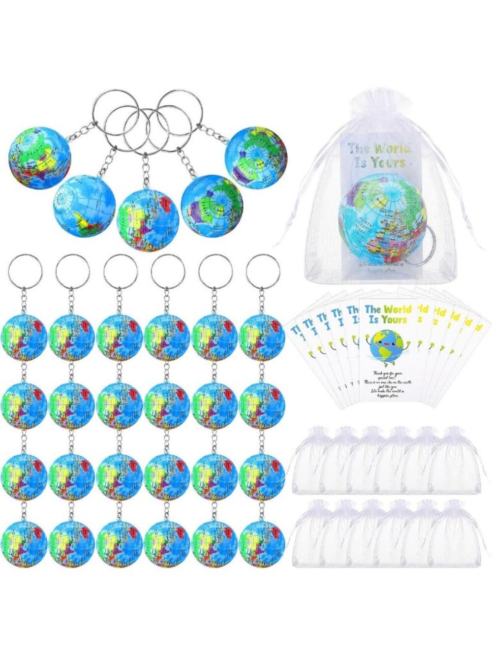 50 Pack Mini Globe Keychains for Kids - Fun Party Favors & Travel Souvenirs